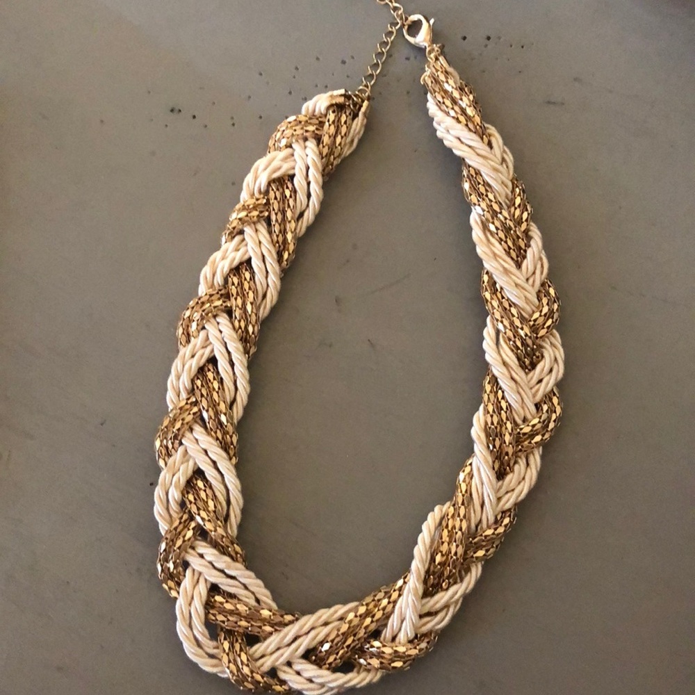 Gold beige braided necklace